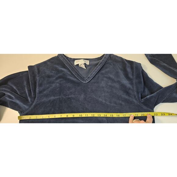 Vintage Jennifer Moore navy blue velour pocket lounge sweater comfy warm sz M + - Picture 6 of 6